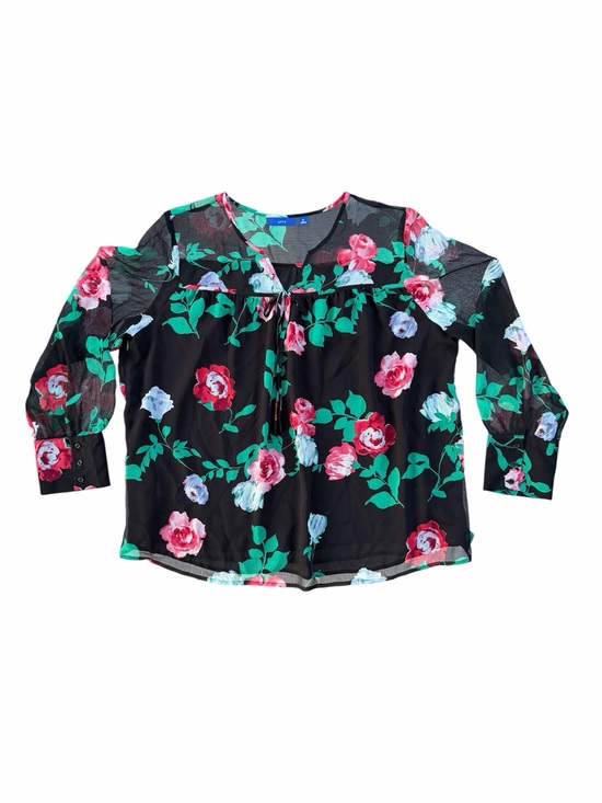 Apt. 9 Tops - Apt 9. Semi-Sheer Black Crepe Floral Rose Garden Long Cuffed Sleeve Blouse ~ XL